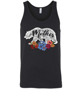 RobustCreative-Mother Bear in Flowers Vintage Tank Top Matching Family Pajama Retro Family Black
