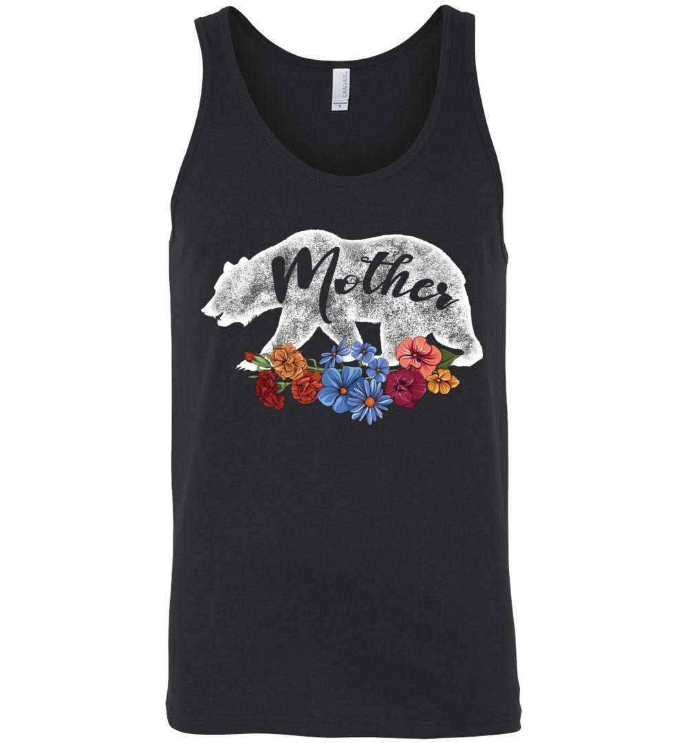 RobustCreative-Mother Bear in Flowers Vintage Tank Top Matching Family Pajama Retro Family Black