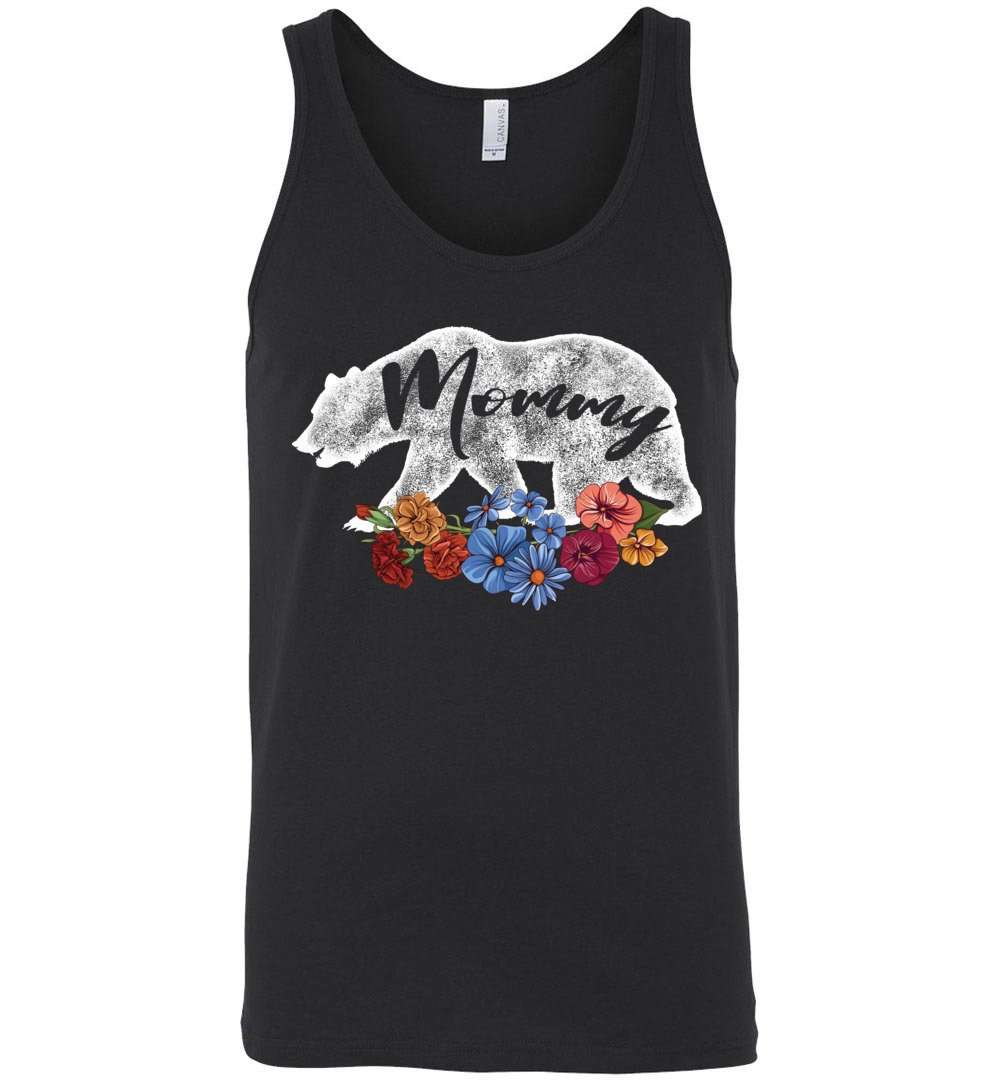 RobustCreative-Mommy Bear in Flowers Vintage Tank Top Matching Family Pajama Retro Family Black