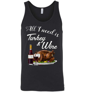 RobustCreative-Funny Thanksgiving Tank Top Turkey and Wine Winesgiving Friendsgiving Parties Black