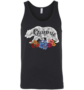 RobustCreative-Grannie Bear in Flowers Vintage Tank Top Matching Family Pajama Retro Family Black
