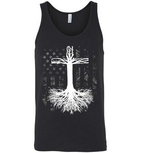 RobustCreative-Root your Faith in Christ American Flag Christian Tank Top Bible Crucifixion Corss Black