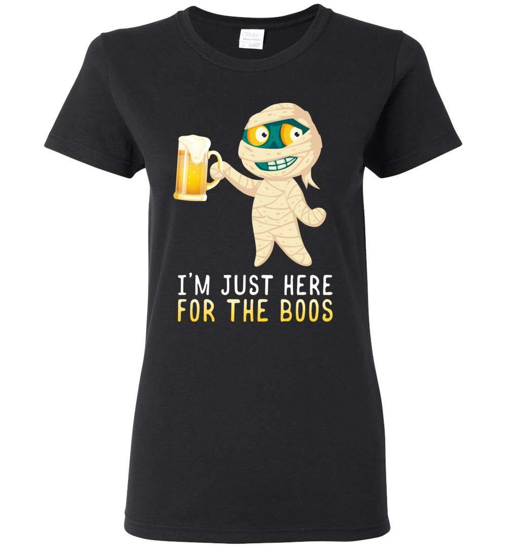 RobustCreative-I'm Just Here for the Boos Mummy Halloween Womens T-shirt Funny Boo Party Outfit Black
