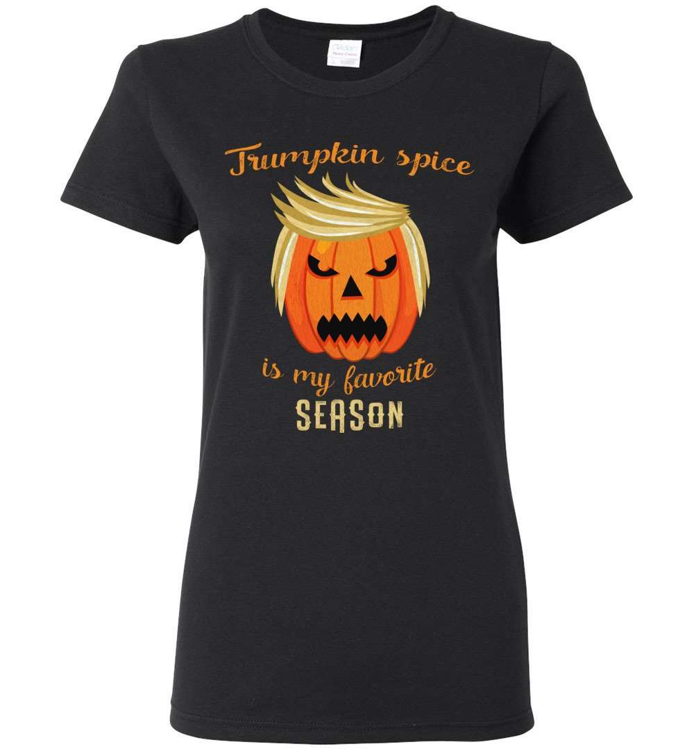 RobustCreative-Trumpkin Pumpkin Spice Favorite Season Trump Halloween Party Womens T-shirt pumpkin with funny hair Black