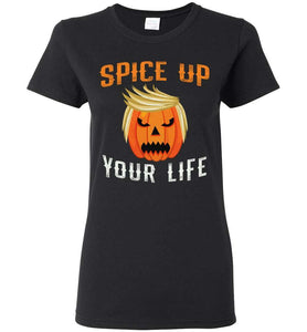 RobustCreative-Trumpkin Pumpkin Spice Up Your Life Trump Halloween Party Womens T-shirt pumpkin with funny hair Black
