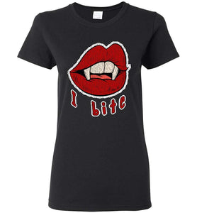 RobustCreative-I Bite Vampire Lips Distressed Funny Halloween Womens T-shirt Spooky Monster Blood Black
