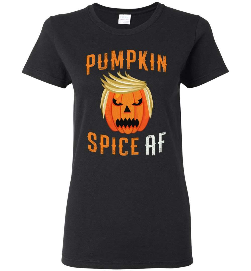 RobustCreative-Trumpkin Pumpkin Spice Trump Halloween Party Womens T-shirt pumpkin with funny hair Black