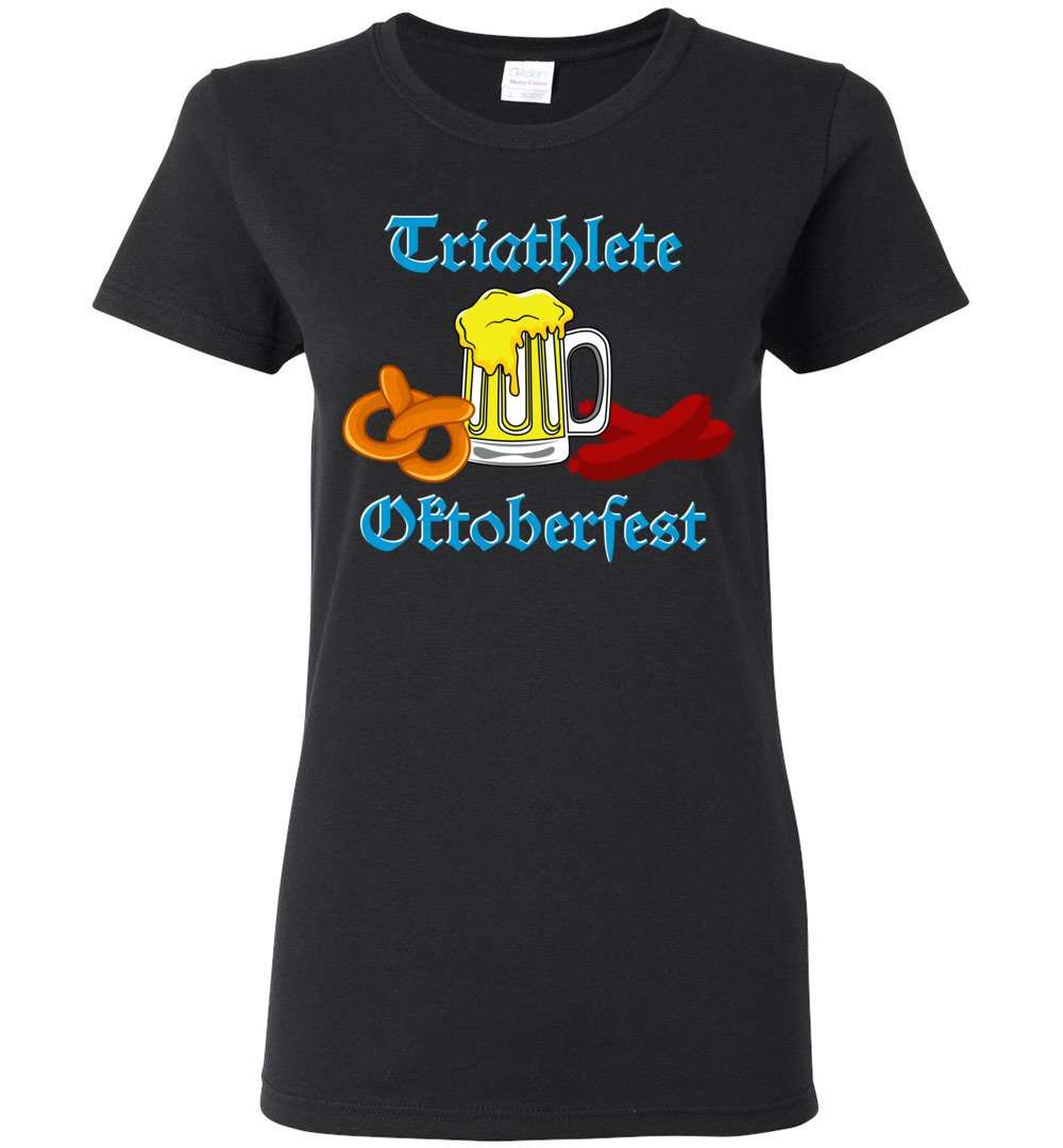 RobustCreative-Oktoberfest Triathlete Pretze Bier Wurst Womens T-shirt Deutschland Behavior Bier Pretzel Wurst Schnitzel Black