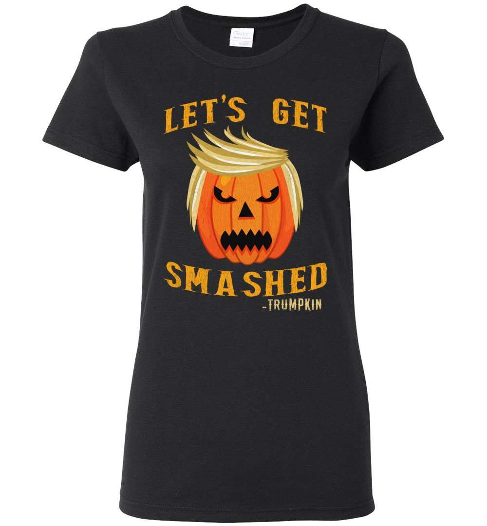 RobustCreative-Trumpkin Let's Get Smashed Trump Haloween Party Womens T-shirt pumpkin with funny hair Black