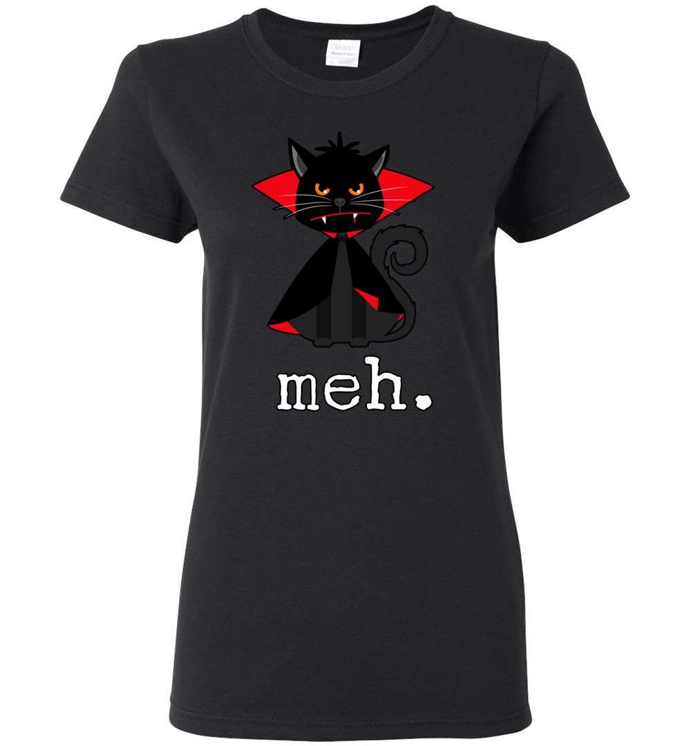RobustCreative-Black Cat Meh Vampire Meowcula Vampurr Halloween Womens T-shirt Meow Hocus Pocus Black