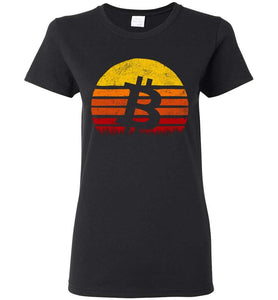 RobustCreative-Bitcoin Retro Sunset Womens T-shirt Sun Silhuette cryptocurrency technology Black