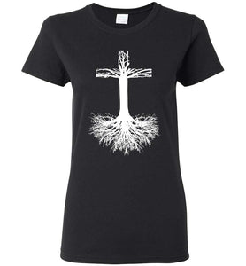 RobustCreative-Root your Faith in Jesus Christ Womens T-shirt Bible crucifixion corss Black