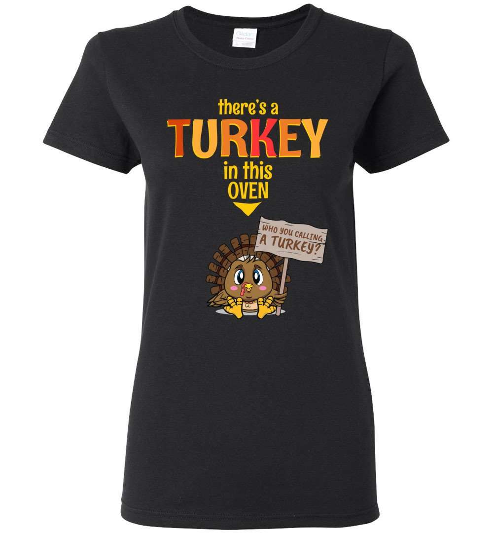 RobustCreative-Funny Thanksgiving Womens T-shirt New Mom Announcement Little Turkey Black
