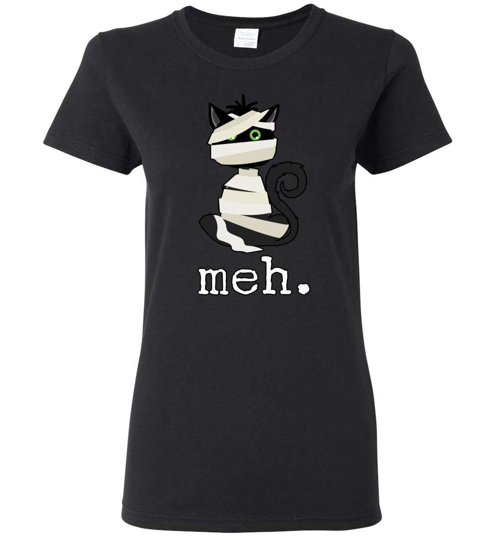 RobustCreative-Black Cat Meh Mummy Halloween Womens T-shirt Meow Hocus Pocus Black