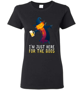 RobustCreative-I'm Just Here for the Boos Pumpkin Halloween Womens T-shirt Funny Boo Party Outfit Black