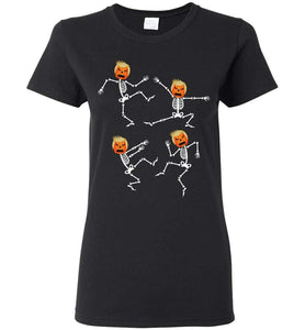 RobustCreative-Trumpkin Skeleton Dancing Trump Halloween Party Women's T-shirt pumpkin with funny hair Black