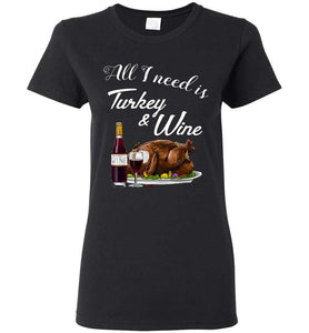 RobustCreative-Funny Thanksgiving Womens T-shirt Turkey and Wine Winesgiving Friendsgiving Parties Black