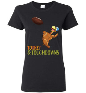 RobustCreative-Funny Thanksgiving Womens T-shirt Turkey & Touchdowns Football Season Black