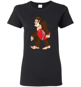 RobustCreative-Bigfoot Sasquatch got Broken Heart Funny Valentines Day Womens T-shirt Hide & Seek Black