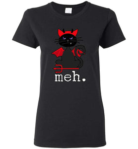 RobustCreative-Black Cat Meh Red Devil Halloween Womens T-shirt Meow Hocus Pocus Black