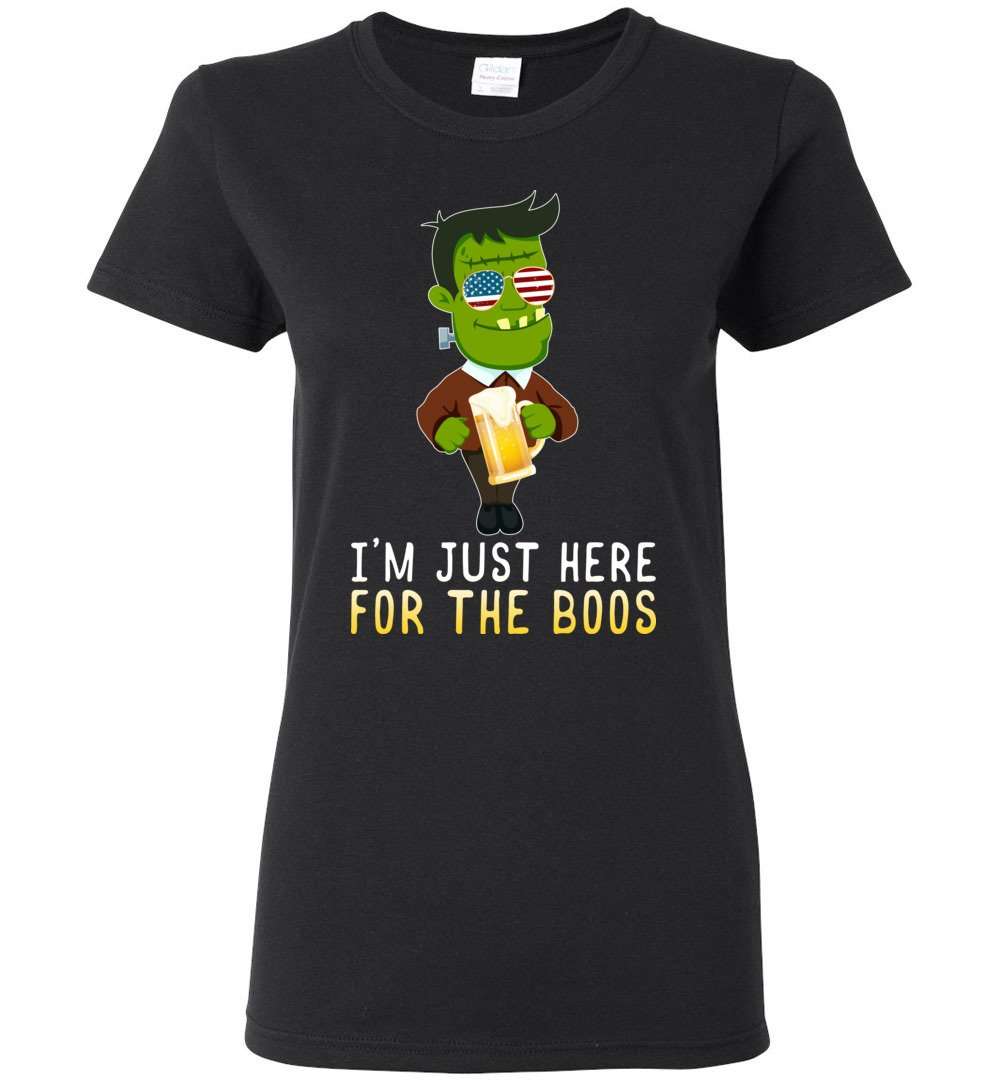 RobustCreative-I'm Just Here for the Boos Monster American Flag Halloween Womens T-shirt Funny Boo Party Outfit Black