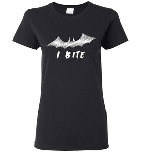 RobustCreative-I bite Bat Creepy Funny Halloween Womens T-shirt Boo Party Outfit Black