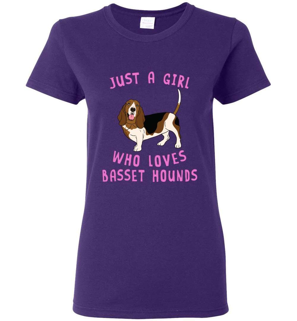 RobustCreative-Just a Girl Who Loves Basset Hounds Ladies Shirt ~ Animal Spirit for Dog Lover Woman
