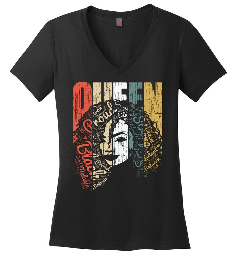 RobustCreative-Queen Womens V-Neck shirt Strong Black Woman Afro Natural Hair Afro Educated Melanin Rich Skin Black