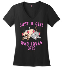 Load image into Gallery viewer, RobustCreative-Just a Girl Who Loves Cats: Animal Spirit Women&#39;s V-Neck T-Shirt
