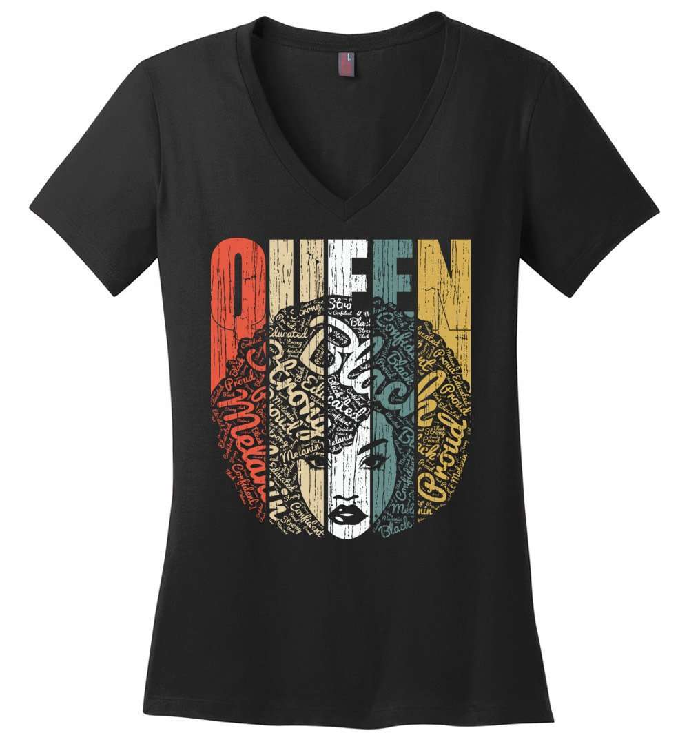 RobustCreative-Queen Womens V-Neck shirt Strong Black Woman Afro Natural Hair Educated Melanin Rich Skin Black