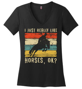 RobustCreative-Horse Girl Womens V-Neck shirt Retro Vintage I Just Really Like Riding Racing Lover Black