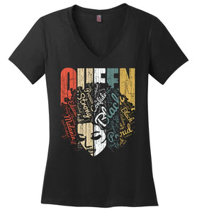 RobustCreative-Queen Womens V-Neck shirt Strong Black Woman Hair Afro Natural Educated Melanin Rich Skin Black