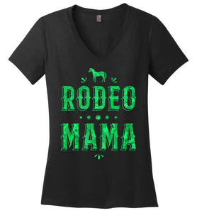 RobustCreative-Rodeo Mama Horse Womens V-Neck shirt Racing Mother's Day Gift Green Racing Riding Lover Green Black