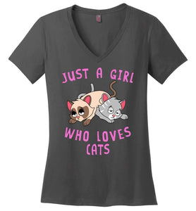 RobustCreative-Just a Girl Who Loves Cats: Animal Spirit Women's V-Neck T-Shirt