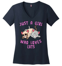Load image into Gallery viewer, RobustCreative-Just a Girl Who Loves Cats: Animal Spirit Women&#39;s V-Neck T-Shirt
