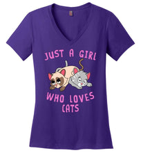 Load image into Gallery viewer, RobustCreative-Just a Girl Who Loves Cats: Animal Spirit Women&#39;s V-Neck T-Shirt
