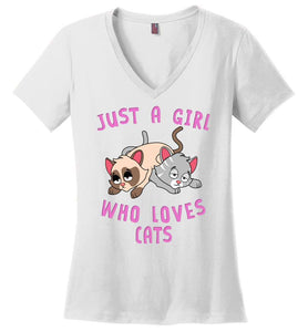 RobustCreative-Just a Girl Who Loves Cats: Animal Spirit Women's V-Neck T-Shirt