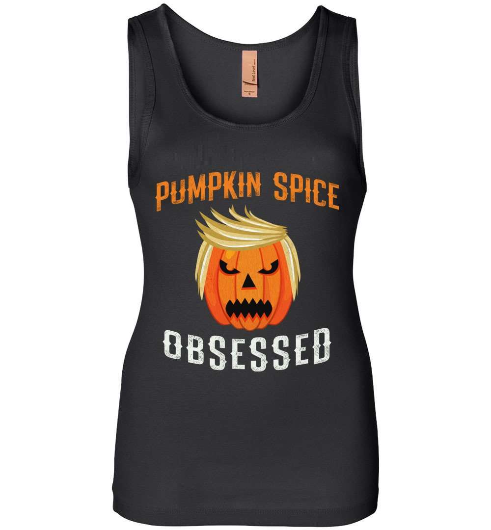 RobustCreative-Trumpkin Pumpkin Spice Obsessed Trump Halloween Party Womens Tank Top pumpkin with funny hair Black