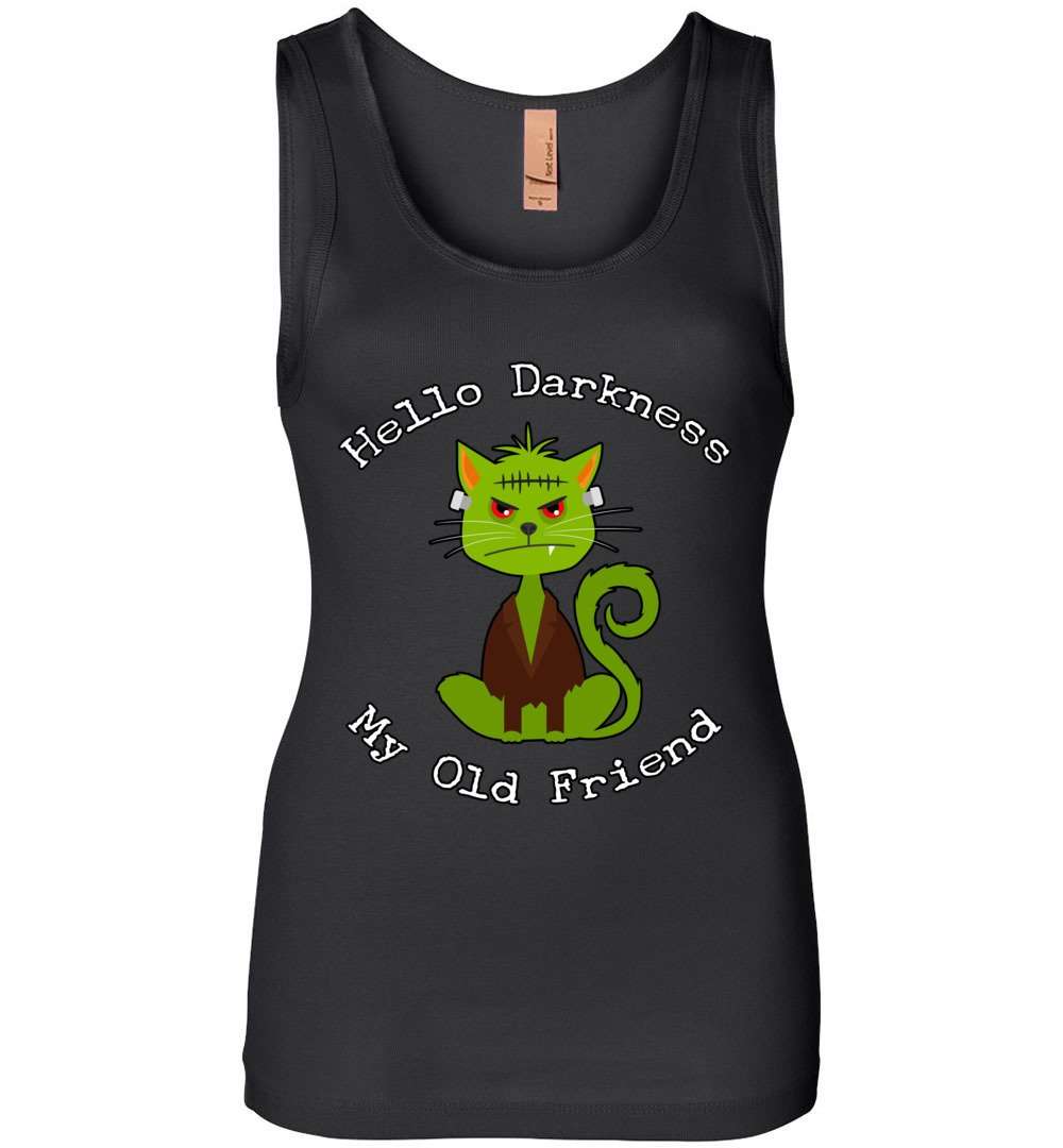 RobustCreative-Black Cat Darkness Friend Green Monster Halloween Womens Tank Top Hello Darkness My Old Friend Black