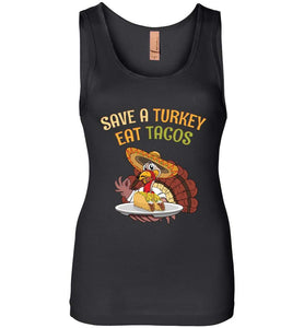 RobustCreative-Funny Thanksgiving Womens Tank Top Save Turkey Eat Tacos Vegetarian Black