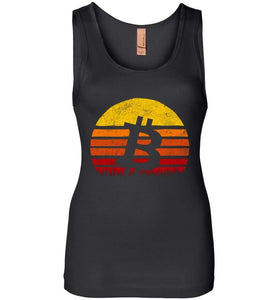 RobustCreative-Bitcoin Retro Sunset Womens Tank Top Sun Silhuette cryptocurrency technology Black