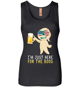 RobustCreative-I'm Just Here for the Boos Mummy American Flag Halloween Womens Tank Top Funny Boo Party Outfit Black