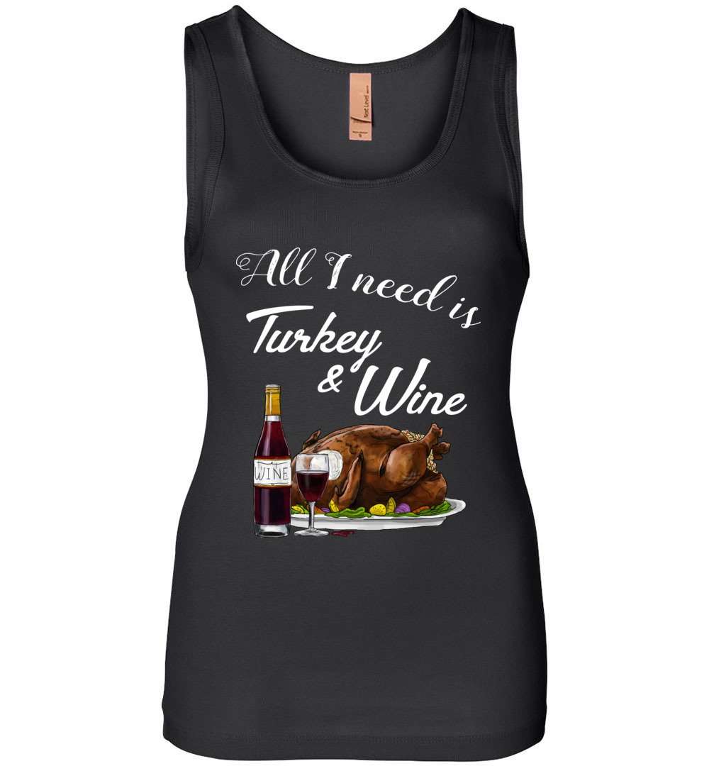 RobustCreative-Funny Thanksgiving Womens Tank Top Turkey and Wine Winesgiving Friendsgiving Parties Black