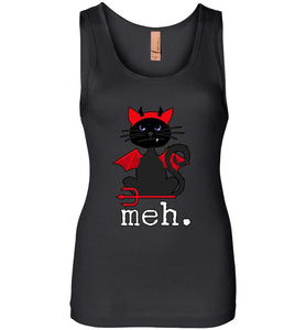 RobustCreative-Black Cat Meh Red Devil Halloween Womens Tank Top Meow Hocus Pocus Black