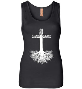 RobustCreative-Root your Faith in Jesus Christ Womens Tank Top Bible crucifixion corss Black