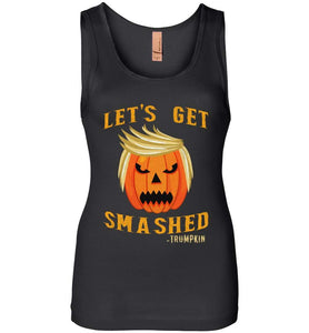 RobustCreative-Trumpkin Let's Get Smashed Trump Haloween Party Womens Tank Top pumpkin with funny hair Black