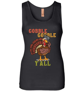 RobustCreative-Funny Thanksgiving Womens Tank Top Gobble Y'all Turkey Southern Country Black