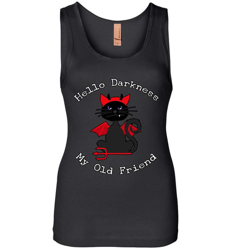 RobustCreative-Black Cat Darkness Friend Red Devil Halloween Womens Tank Top Hello Darkness My Old Friend Black