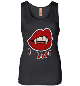 RobustCreative-I Bite Vampire Lips Distressed Funny Halloween Womens Tank Top Spooky Monster Blood Black