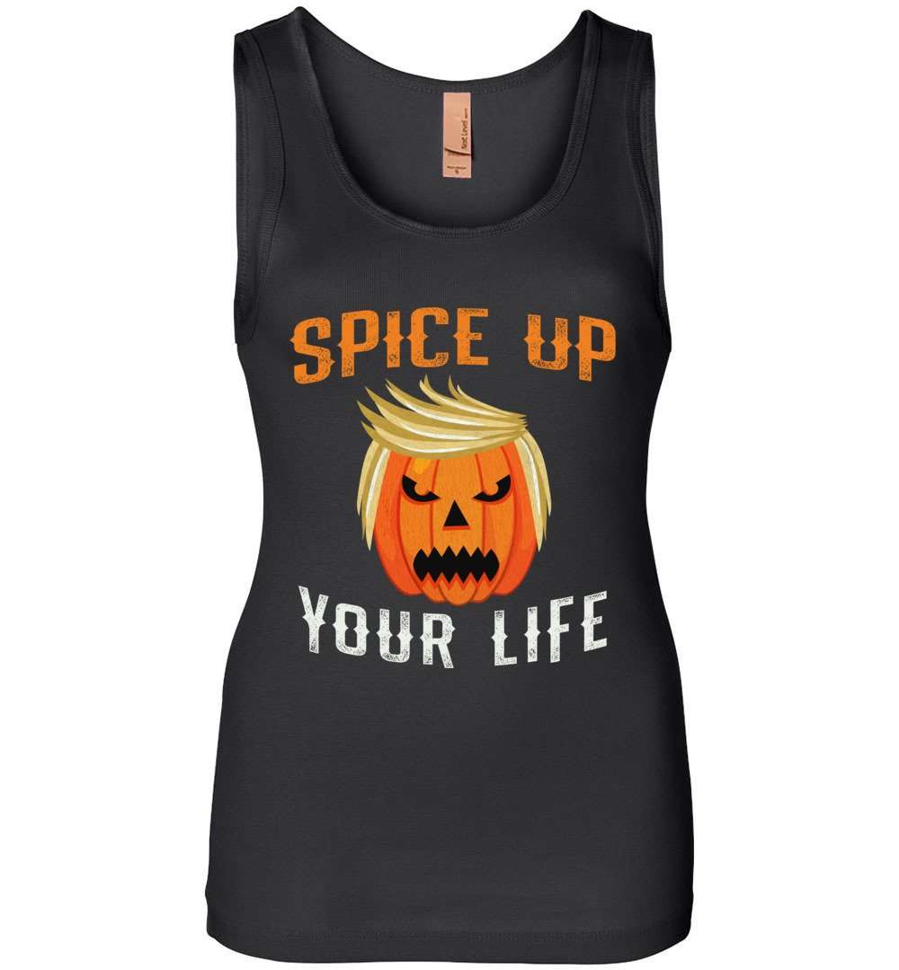 RobustCreative-Trumpkin Pumpkin Spice Up Your Life Trump Halloween Party Womens Tank Top pumpkin with funny hair Black
